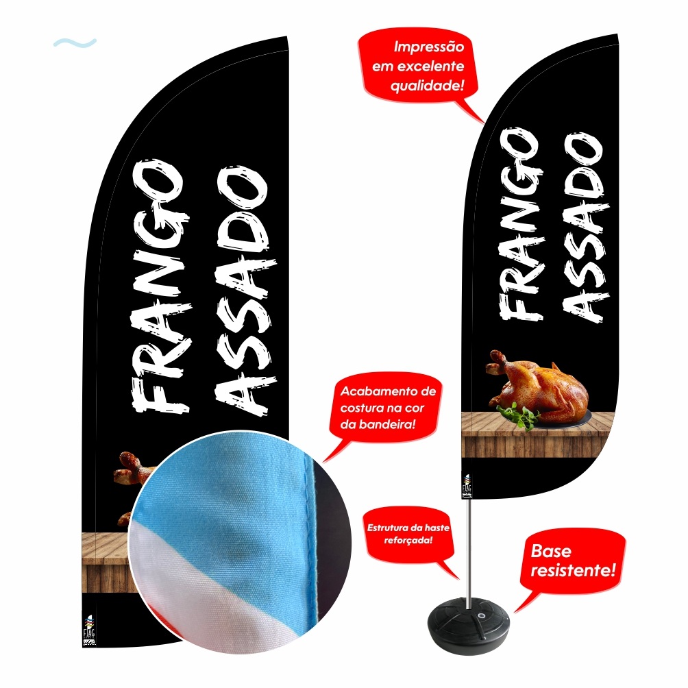 Wind Banner Completo Frango Assado Dupla Face 2,7m Flag ENVIO EM