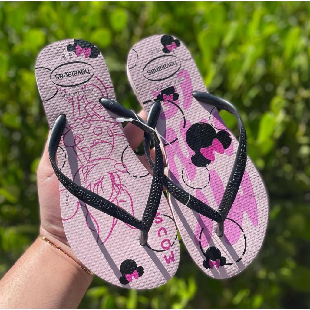 Ofertas de Chinelo Havaianas Slim Disney nº 37/38, Mickey e Minnie, lilás  calmo