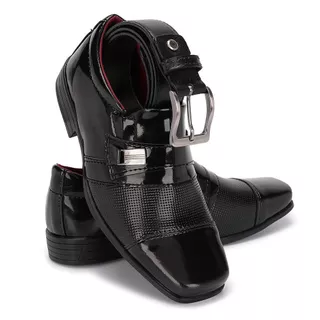 Kit Sapato Verniz Social Infantil e Cinto Preto Mega Oferta de lançamento!