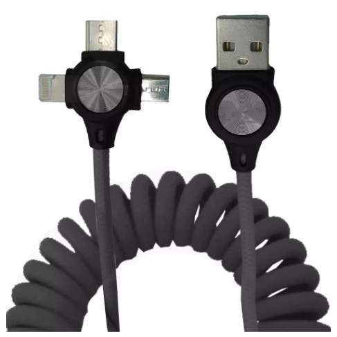 Cabo USB espiral 3 em 1 V8 - Lightning - Type C Maxmidia não embaraça ...