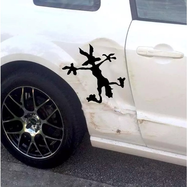 Adesivo Papaléguas Coyote Coiote Amassado Lataria Carros Engraçado
