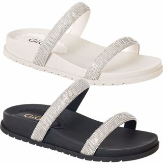 Sandália Feminina Rasteirinha Tamanco Papete Birken Flat 2 Tiras Strass Original Brilho Gigil