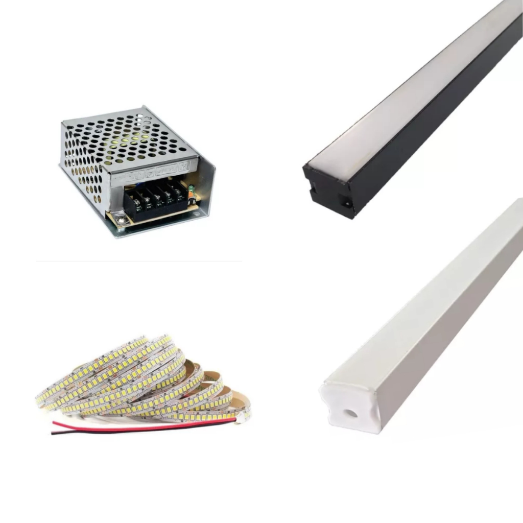 Kit Perfil 3m Sobrepor Slim Branco Com Fonte E Fita 240 leds Casa Decoração