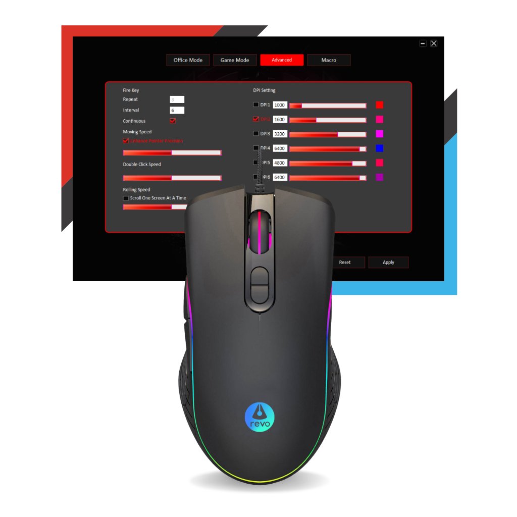 Mouse Gamer LED RGB 8000 DPI Ajustável 7 Botões Programáveis Com Fio USB Razor Revo Preto