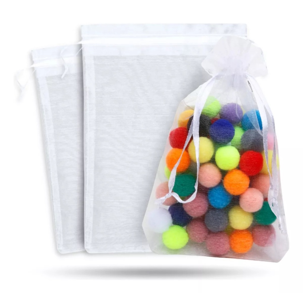 Kit 100 Saquinhos Saco Organza 7x9 / 9x12 / 10x15 / 12x17 / 20x30 / 20x35 Branco Lembrancinha Natal Jóia Festa Casamento Aniversário