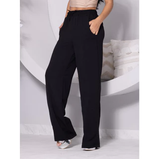 Calça Pantalona Feminina Duna com Elastico na Cintura Tecido Leve Bolsos Premium