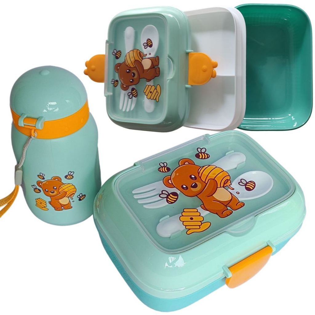 Kit Marmita Infantil com Talheres 1+ Garrafa Lancheira Escolar Merenda ...