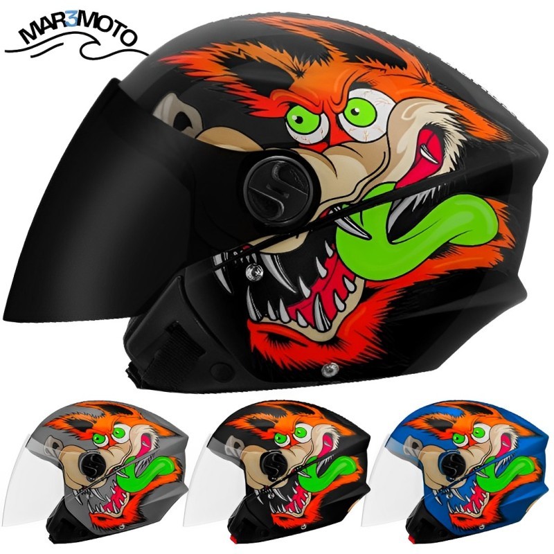 Capacete Aberto Pro Tork Lobo Cachorro Wolf Desenho Patriota Lançamento Promoção Pro Tork