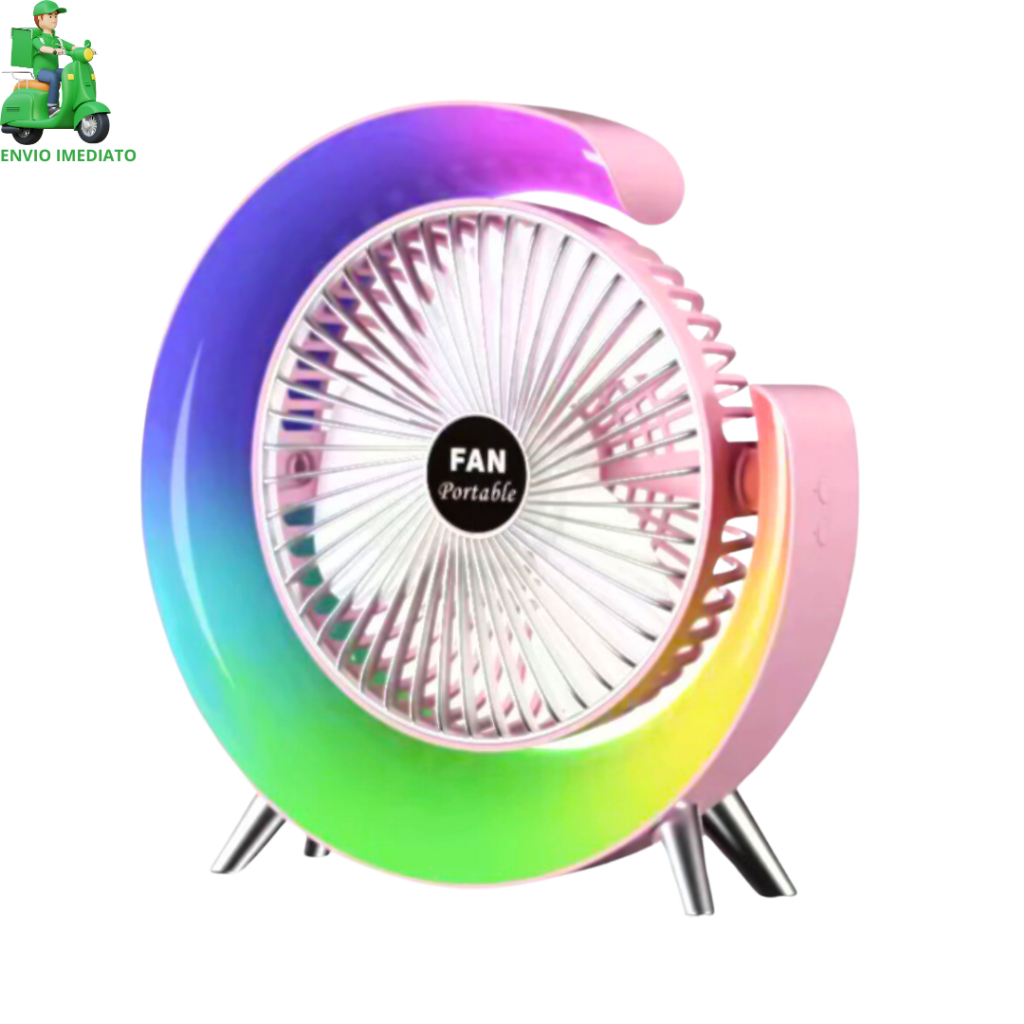 Ventilador de Mesa Luminária Portátil RGB Desktop Fan