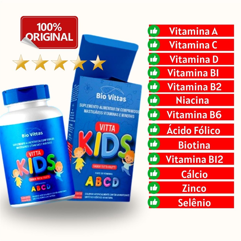 Vitamina Infantil kids + Imunidade + Apetite - Mastigável Tutti-Frutti ...