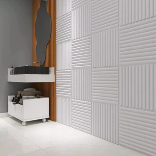 Kit 10 Painel Ripado Adesivo 3D Revestimento PVC 50x50cm