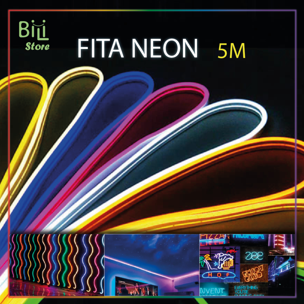 Fita de LED Mangueira Neon 5 Metros IP65 Flexível Com ou Sem Fonte | 8 Cores