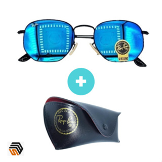 Óculos Ray-Ban Aviador RB3025 dourado fosco e lente azul espelhada