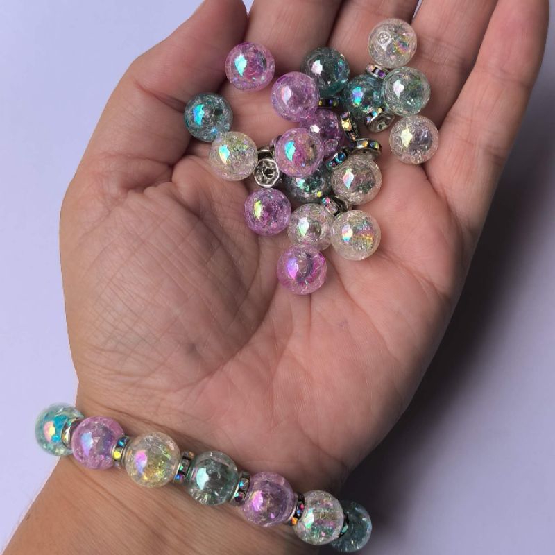 Kit Miçanga Bola de Sabão 12mm Pegue e Monte Pulseiras Artesanato DIY