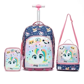 Kit Mochila Infantil Rodinha Reforçada Lancheira Estojo Escolar Feminina