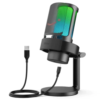 Microfone Fifine A8 Ampligame Condensador Cardioide Rgb Preto Rosa