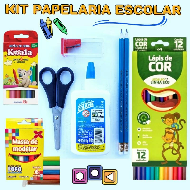 kit papelaria itens material escolar com lápis