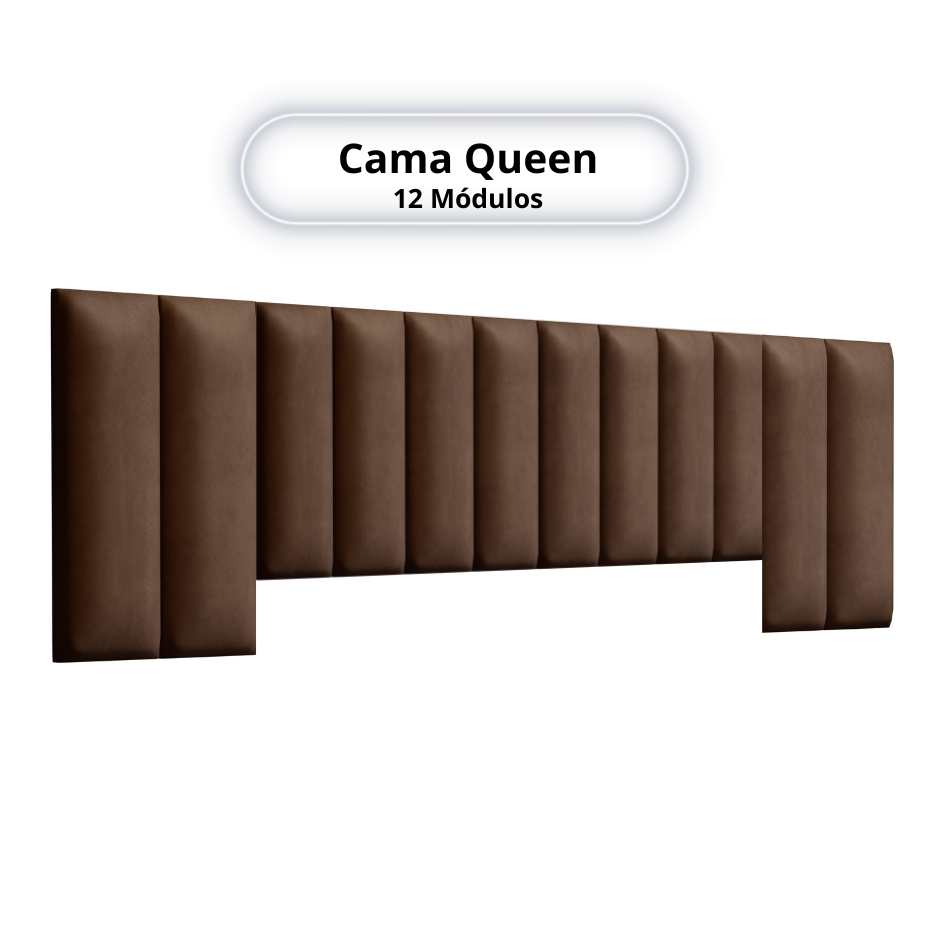 Cabeceira Cama Casal Queen 12 módulos Auto Adesivos - Tecidos de Várias Cores