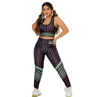 Conjunto Top + Legging Canelado Top Com Bojo Removível Costura Reforçada Academia Poliamida