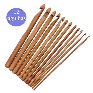 Kit Com 12 Agulhas Para Crochê Em Bambu Profissional Iniciante