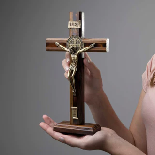 Crucifixo Mesa Ou Parede Madeira 26 Cm Mesclado