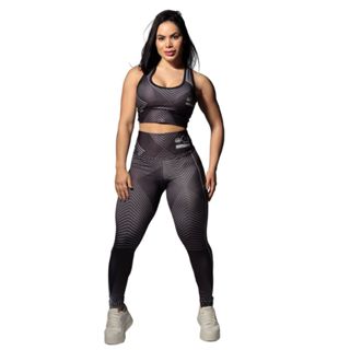 Conjunto Calça Legging Fitness Mais Top Com Bojo Poliamida Academia Cintura Alta