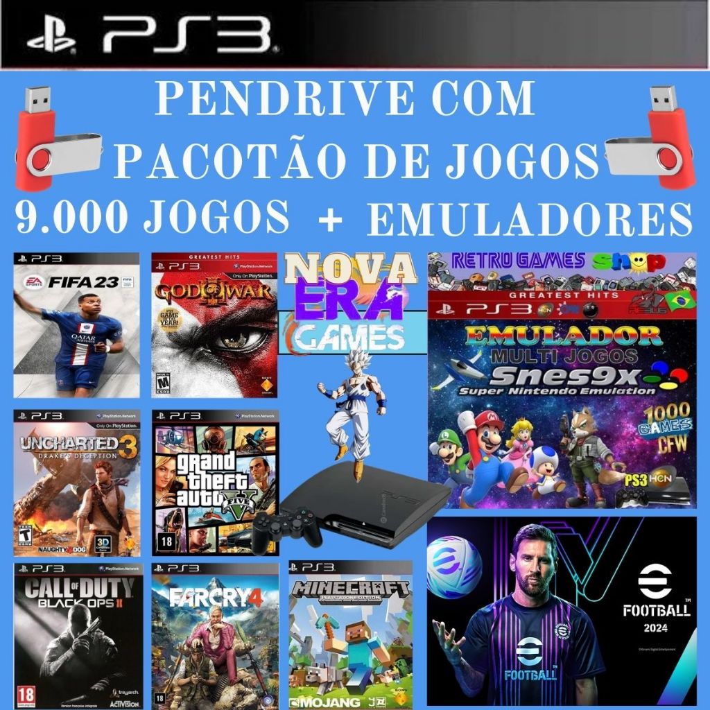 PENDRIVE COM PACOTÃO DE JOGOS PARA PS3 COM + DE 9 MIL JOGOS DE PS3 E EMULADORES PARA PS3