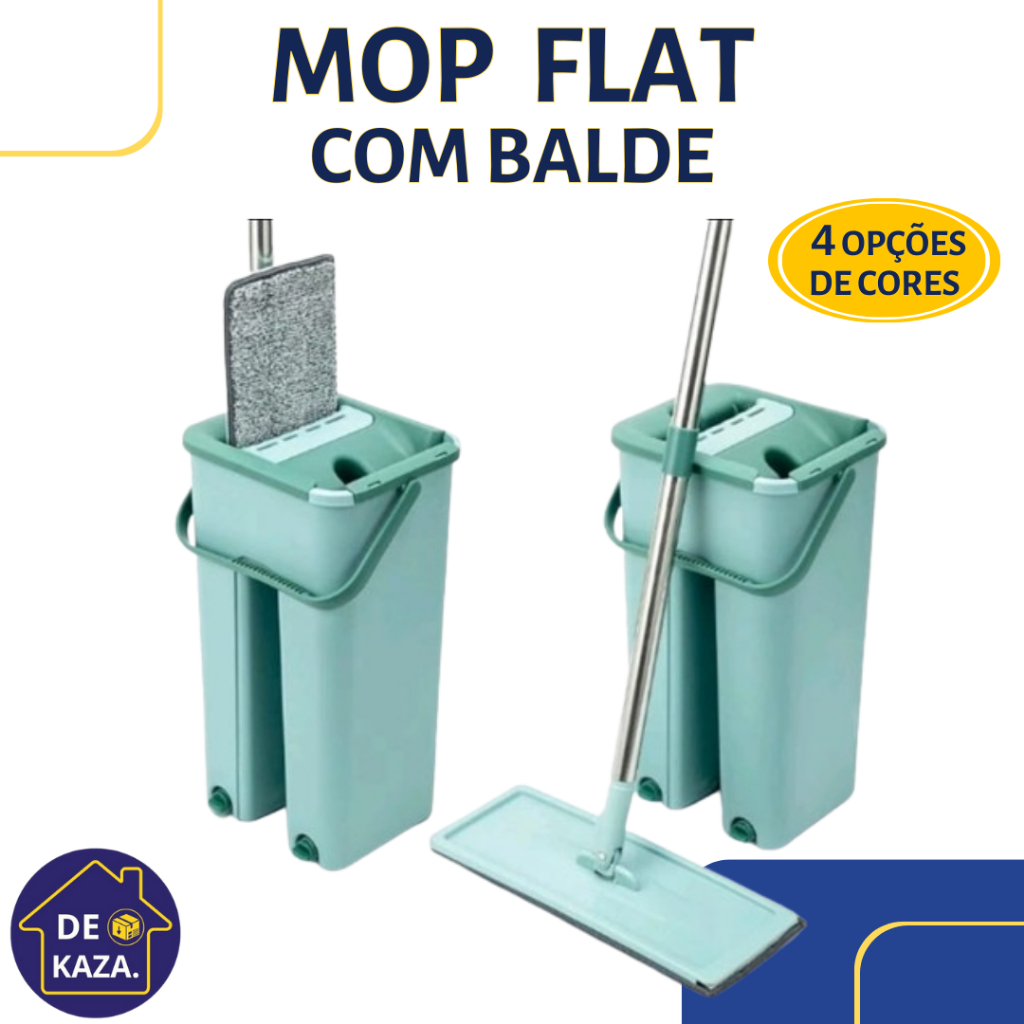 Mop Flat Com Balde Duplo 5 Litros / Esfregão / Limpa e Seca - Escorrega ...