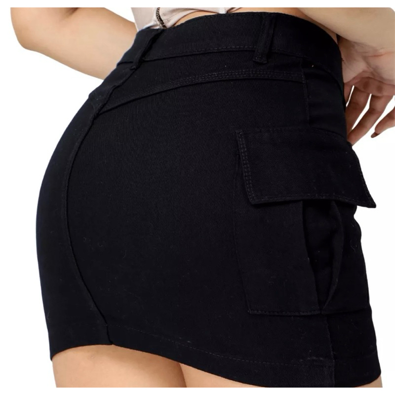 Saia Cargo Feminina Cintura Alta Com Lycra Levanta Bumbum