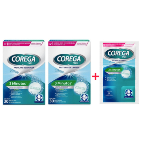 2 Cxs Corega Tabs Pastilhas de Limpeza 3 minutos - 60 Pastilhas + 1 ...