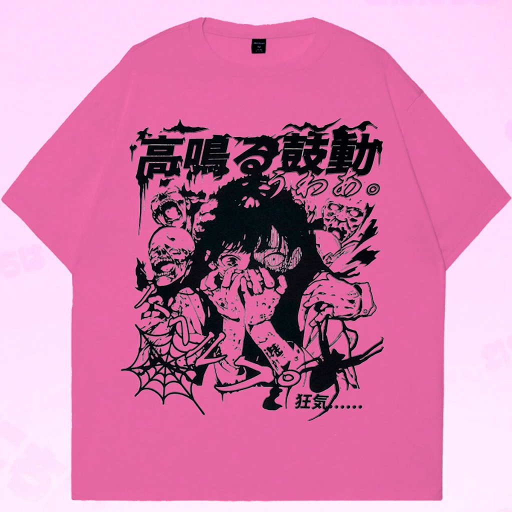 Camiseta Oversized Feminina Cor Rosa Choque Coleção Anime Trash