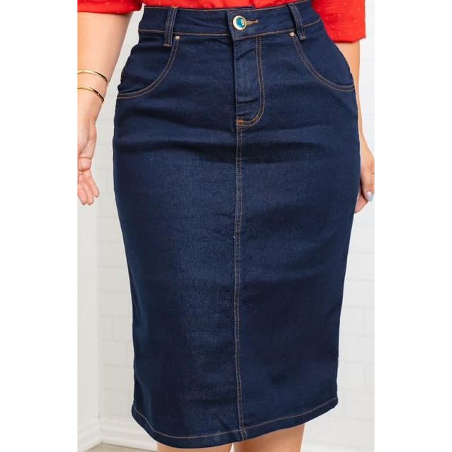 Short saia jeans com pérolas plus size - Camilly Plus Size