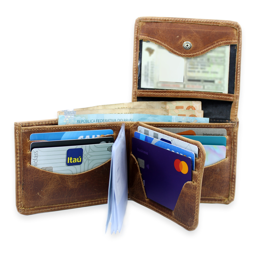 Carteira Em L Grande Cédulas CNH Cartão Porta Moedas Couro