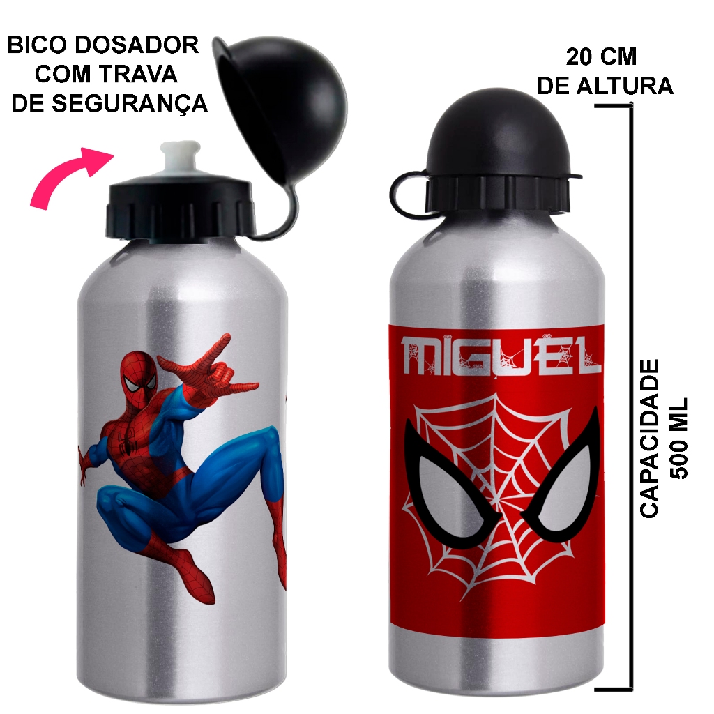 Garrafa Squeeze de alumínio Homem aranha - Personalizada com nome