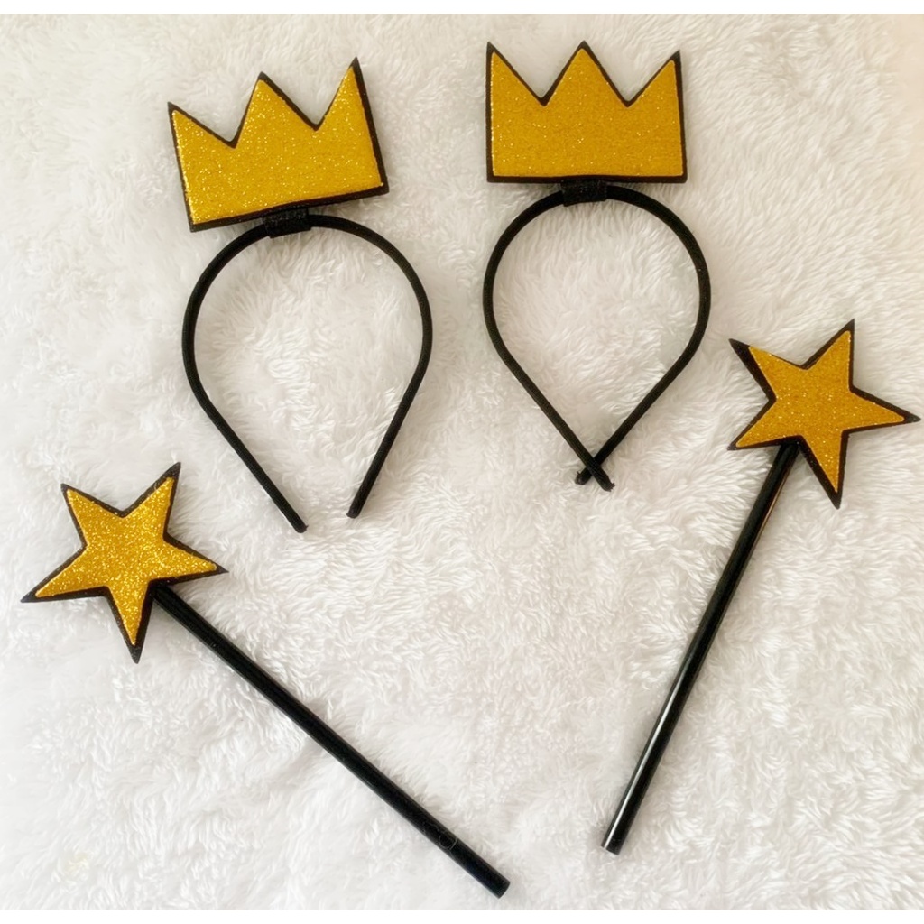 Kit com 02 Tiaras e 02 Varinhas Padrinhos Mágico