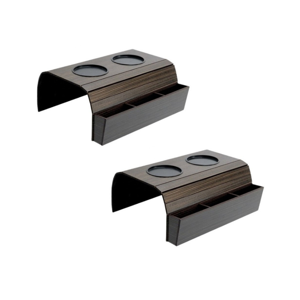 Kit 2 Bandeja Porta Copo Com Porta Controle Esteira Para Braço de Sofá Marrom