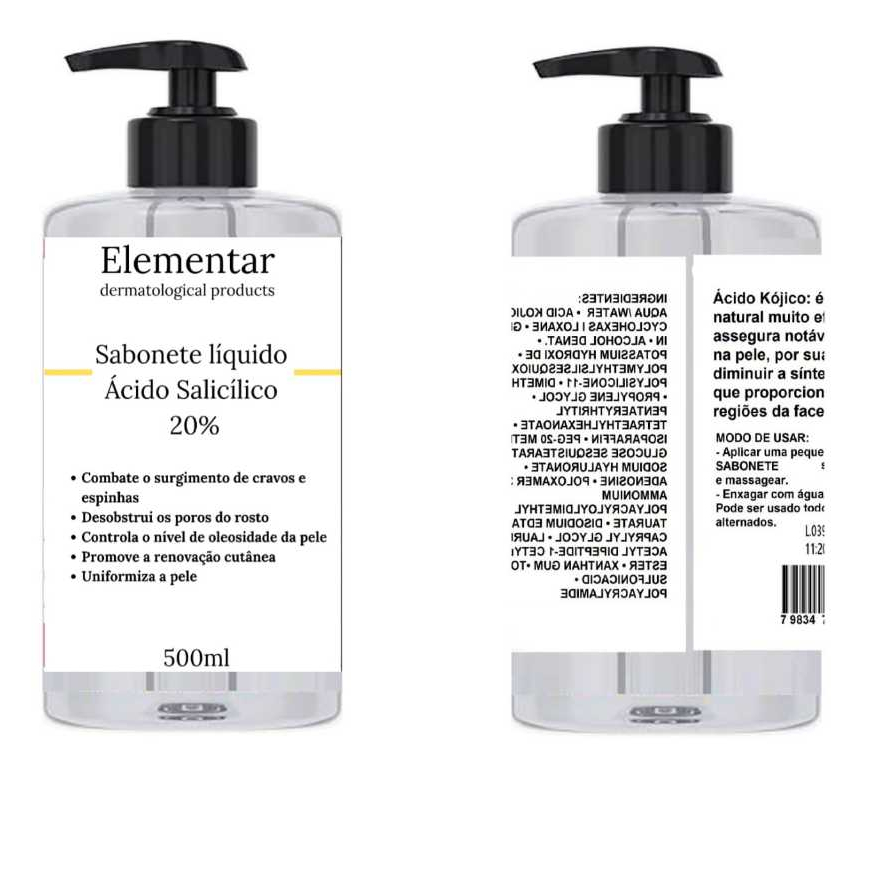 Sabonete Líquido Ácido Salicílico 20% 500ml Para Pele Oleosa