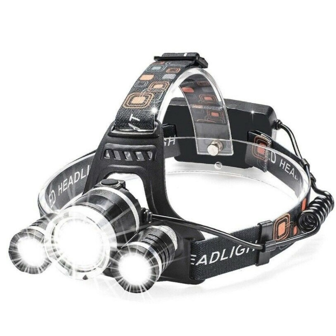 Lanterna de cabeça Camping, Trilha, Pesca, Escalada Recarregável 3 leds T6 CREE Potentes. GA-116