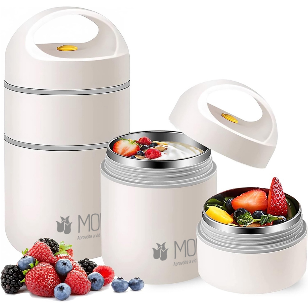 Kit Pote Marmita Lancheira 680ml 304 aço inoxidável Para Sopas Caldos Térmico Com 2 Divisões Compartimento de Inox