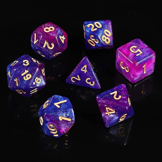 Conjunto De Dados RPG Com Sete Poliedricos Nebulas Glitter