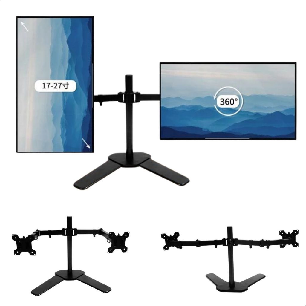 Suporte Ergonômico Articulado Duplo de Mesa para 2 Monitores de 17'' a 27'' Suspenso com Peso Máximo de 8kg Ajustável