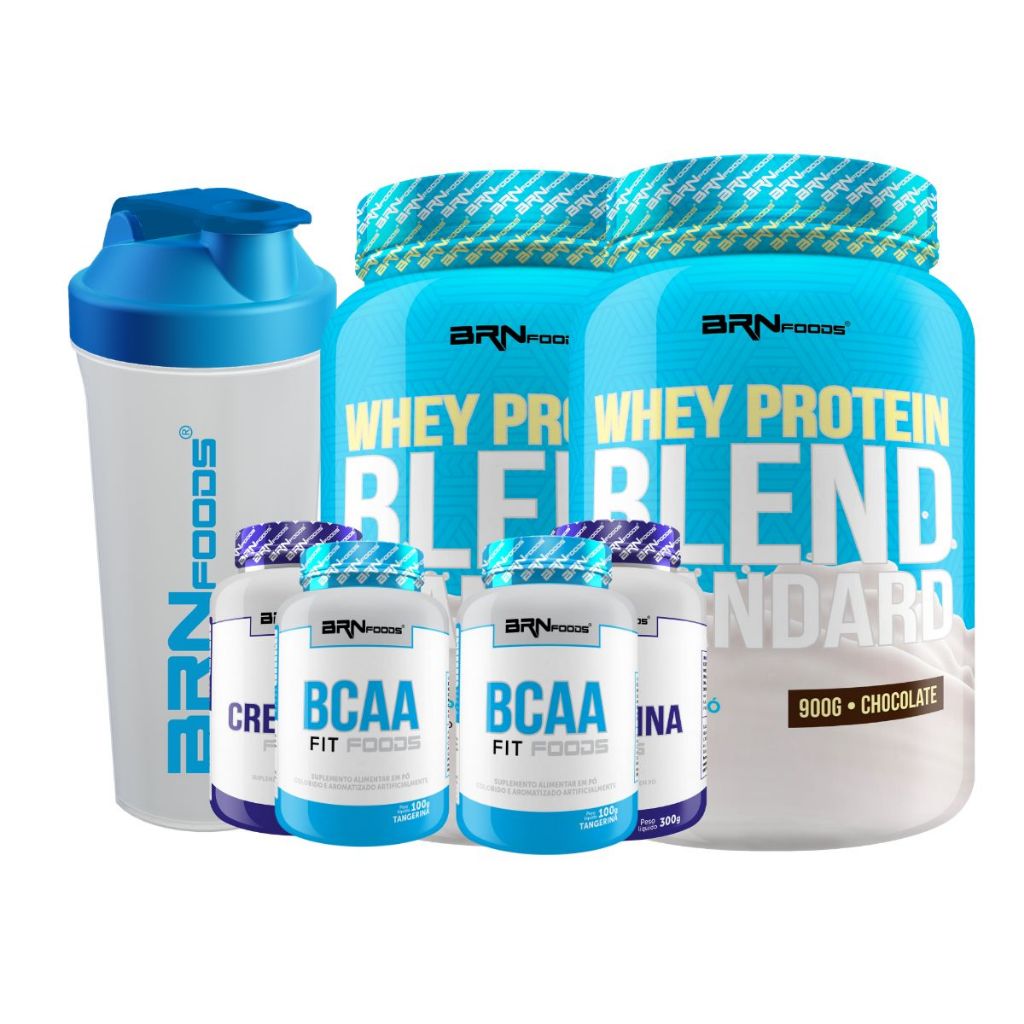 Kit 2x Whey Protein Blend Standard 900g + 2x Creatina 100g + 2x BCAA
