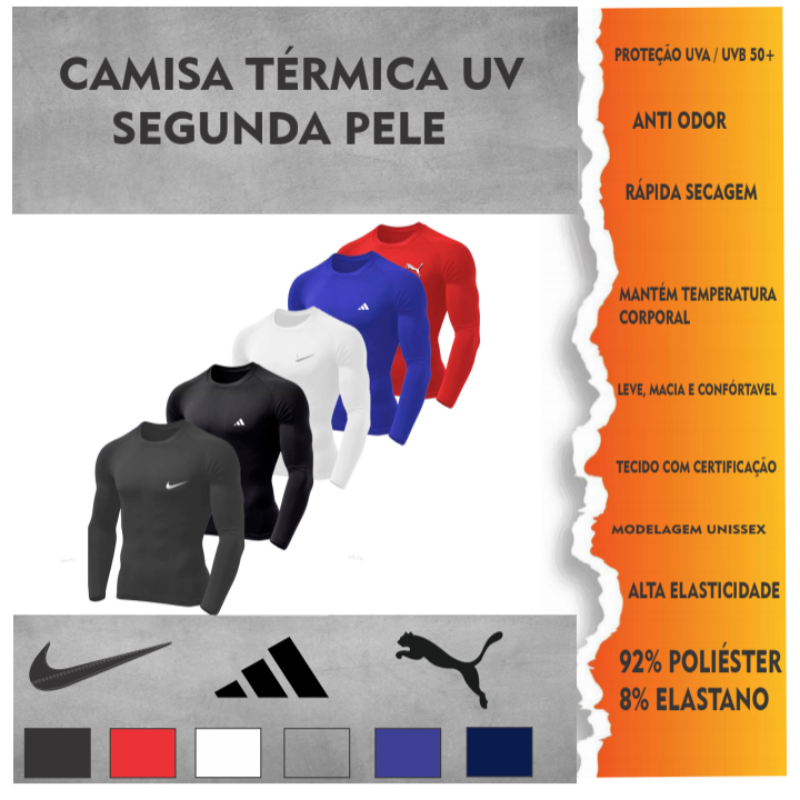 Kit 5 Camisas Térmicas Blusa Compressão Unissex Proteção UV Inverno Verão  037 (M) : : Moda