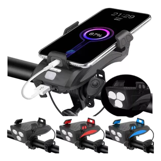 Farol Bike Duplo 4 Em 1 Buzina Suporte Celular Power Bank