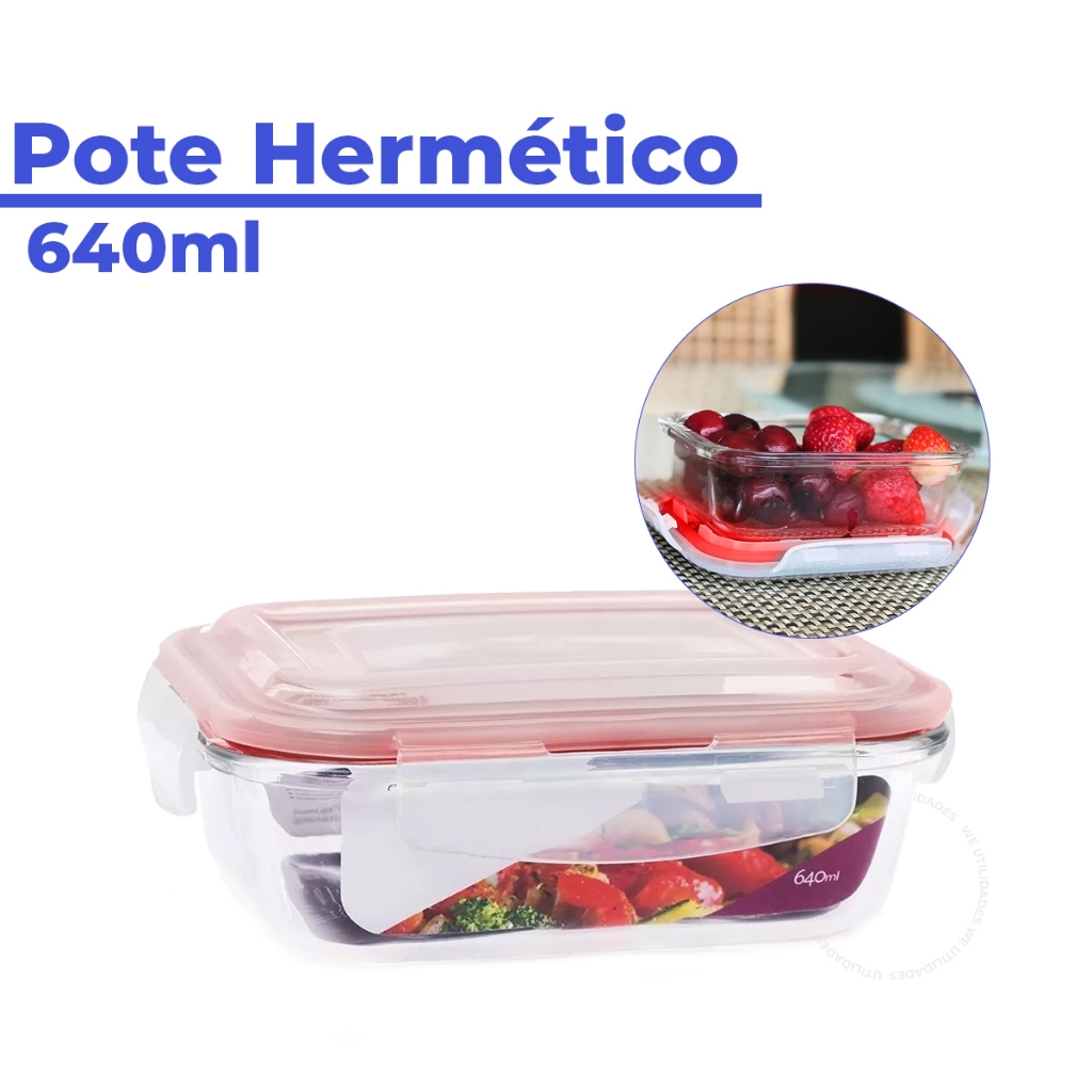 Pote de Vidro Hermético Retangular 640 ml Marmita Microondas