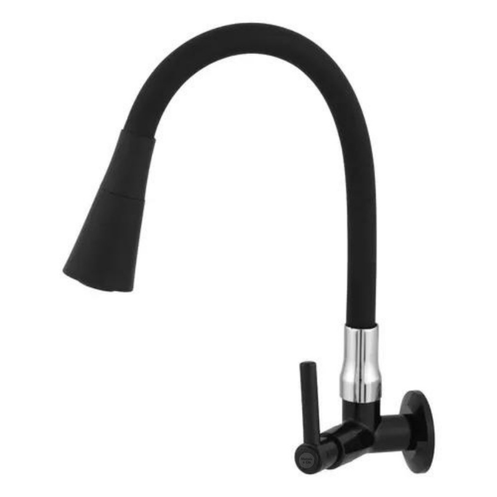 Torneira Gourmet Parede Flexível Base Preta Chuveirinho Cone Preto