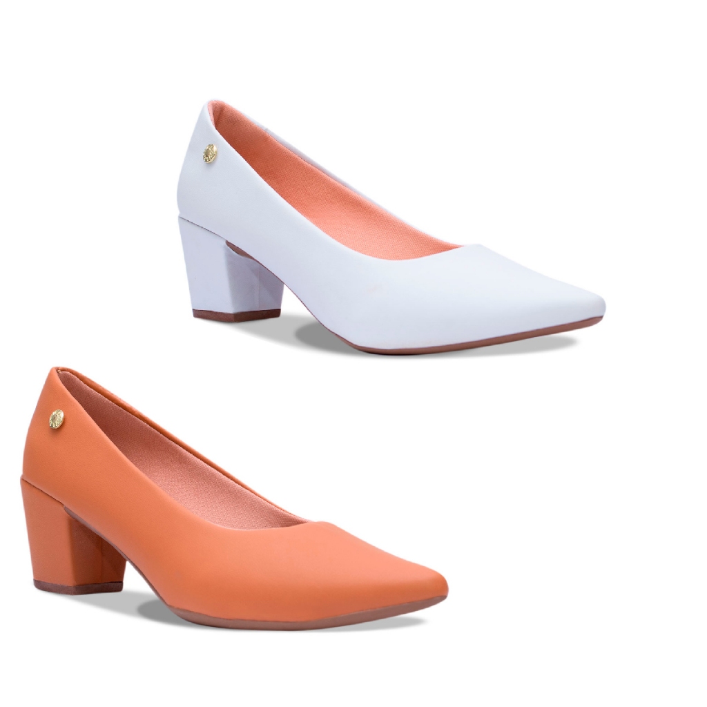 Sapato Scarpin Feminino Salto Baixo Bloco Bico Fino Shopee