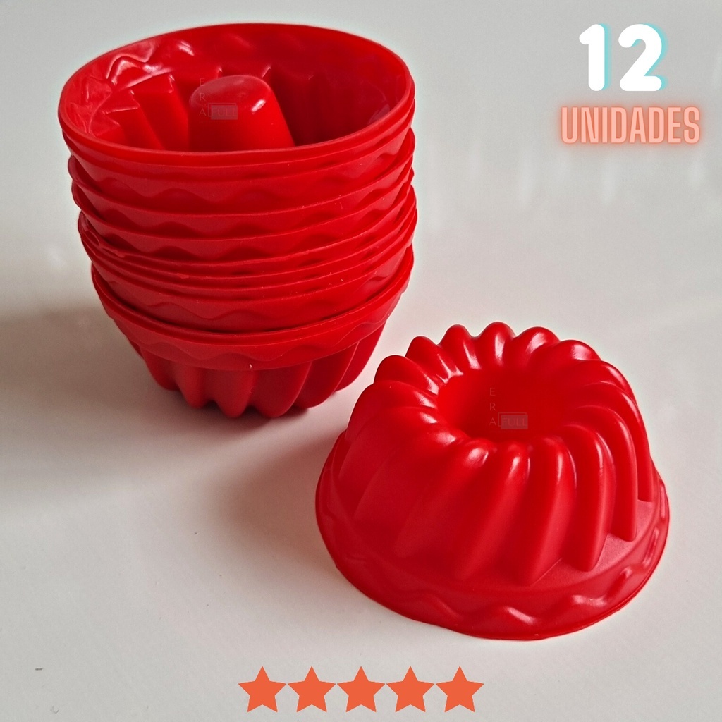 Kit 12 Forminhas 7x4.5x3.5 cm de Silicone Mini Pudim Bolo Forma Assadeira Redonda Antiaderente Torta Cupcake Formas Muffin Forno Natal