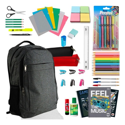 Kit Material Escolar Completo Estojo Canetas Lápis Mochila Cadernos