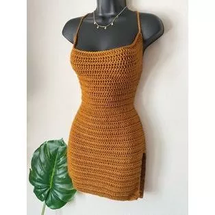 Vestido Mini com Fenda Feito à mão de Crochê - Tendência Moda Praia Verão Réveillon Ano Novo